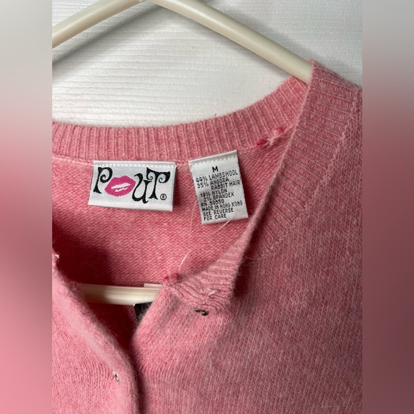 Pout VTG Lambswool Angora Rabbit Dip dye Flower Button Cardigan Sweater Med NWT - Picture 6 of 7